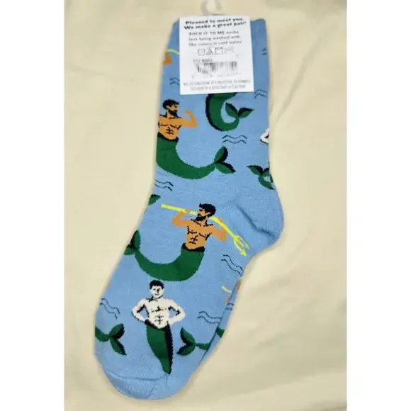NWT Mermen Women’s Novelty Fun Crew Socks By Sock It To Mea - Picture 2 of 3